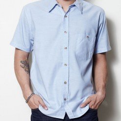 Mr.002 เสื้อเชิ้ตผู้ชายแขนสั้น ผ้าอ๊อกฟอร์ด สีฟ้า