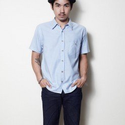 Mr.002 เสื้อเชิ้ตผู้ชายแขนสั้น ผ้าอ๊อกฟอร์ด สีฟ้า ทั้งตัว