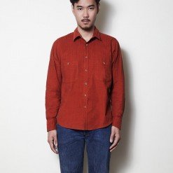 Mr.030 เสื้อเชิ้ตผู้ชายแขนยาว สีแดงอิฐ ทั้งตัว