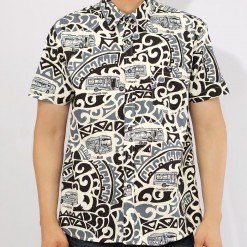 Mr.063 เสื้อเชิ้ตผู้ชาย แขนสั้น ลายรถบัส สีขาวดำ ด้านหน้า