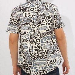Mr.063 เสื้อเชิ้ตผู้ชาย แขนสั้น ลายรถบัส สีขาวดำ ด้านหลัง