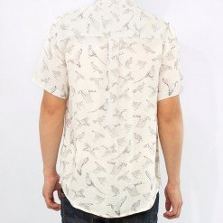 Mr.208 เสื้อเชิ้ตผู้ชายแขนสั้น ลายนกวินเทจสีขาว ด้านหลัง