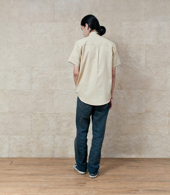 Mr.313 เสื้อเชิ้ตผู้ชายแขนสั้น ผ้ายีนส์ สีครีม - Image 6