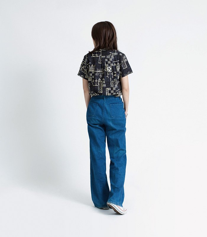 Mr.468 เสื้อเชิ้ตผู้หญิงแขนสั้น ลายดอก Abstract สีดำเหลือง - Image 7