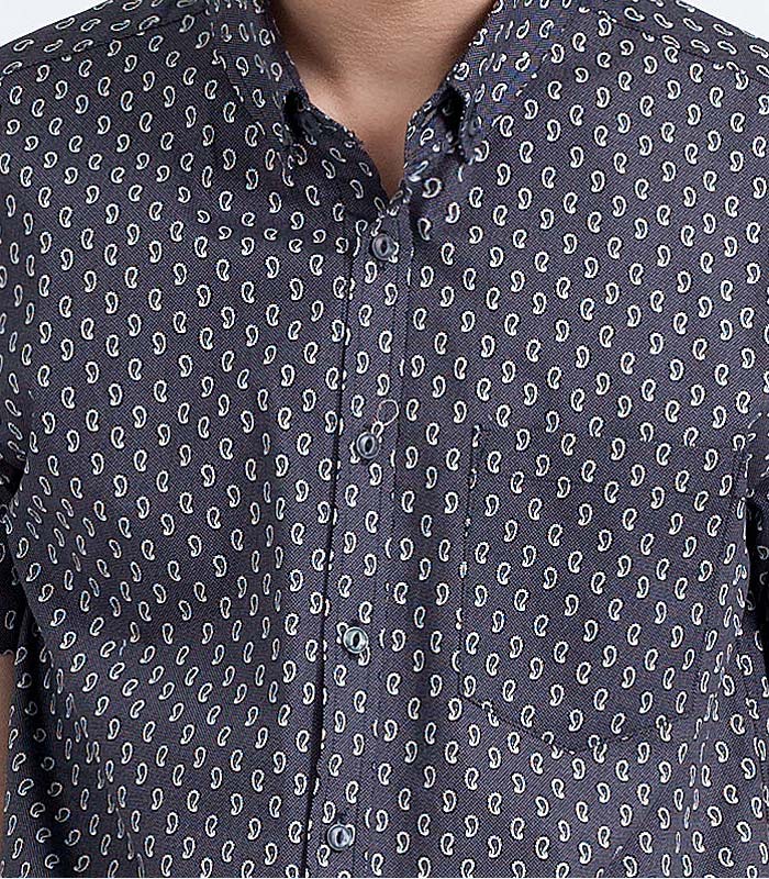 Mr.474 เสื้อเชิ้ตผู้ชายแขนสั้น ลายจุด Paisley สีดำ - Image 3