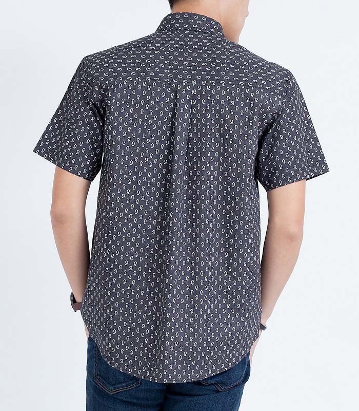 Mr.474 เสื้อเชิ้ตผู้ชายแขนสั้น ลายจุด Paisley สีดำ - Image 2