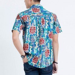 Alternative view of Mr.475 เสื้อเชิ้ตผู้ชายแขนสั้น ลาย Abstract Turtle สีเขียวน้ำเงิน