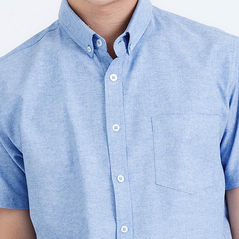 Mr.429 เสื้อเชิ้ตผู้ชายแขนสั้น ผ้าอ๊อกฟอร์ด สียีนส์น้ำเงิน - Image 3