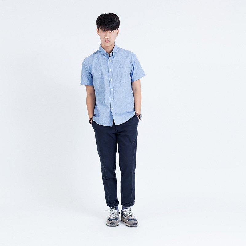 Mr.429 เสื้อเชิ้ตผู้ชายแขนสั้น ผ้าอ๊อกฟอร์ด สียีนส์น้ำเงิน - Image 4