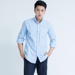 Mr.587 เสื้อเชิ้ตผู้ชายแขนยาว ผ้าอ๊อกฟอร์ด สีฟ้า พาสเทล