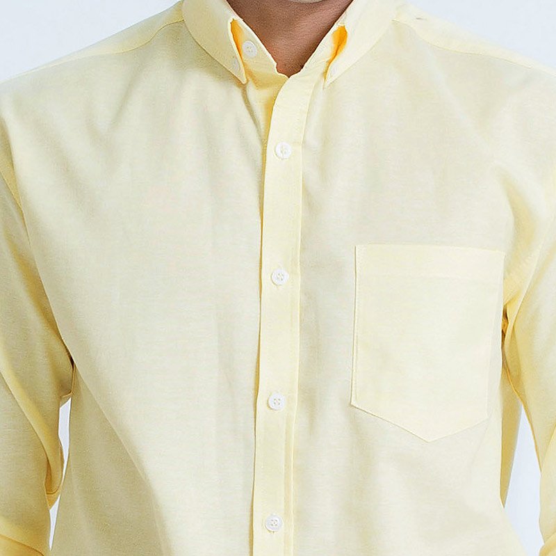 Mr.589 เสื้อเชิ้ตผู้ชายแขนยาว ผ้าอ๊อกฟอร์ด สีเหลือง พาสเทล - Image 3