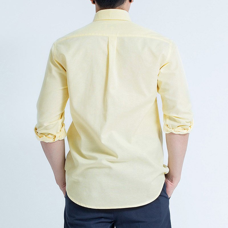 Mr.589 เสื้อเชิ้ตผู้ชายแขนยาว ผ้าอ๊อกฟอร์ด สีเหลือง พาสเทล - Image 2