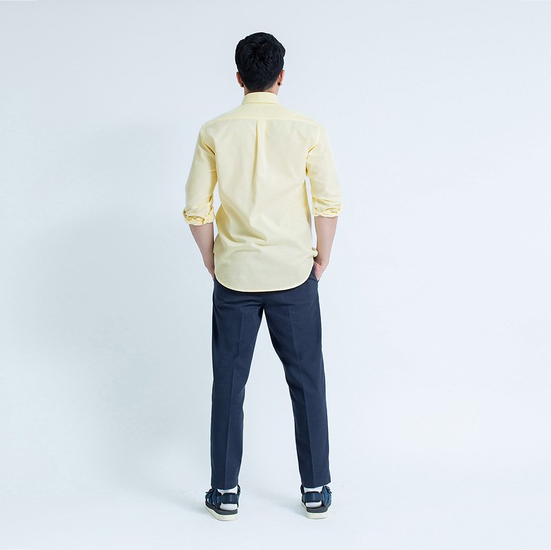 Mr.589 เสื้อเชิ้ตผู้ชายแขนยาว ผ้าอ๊อกฟอร์ด สีเหลือง พาสเทล - Image 5