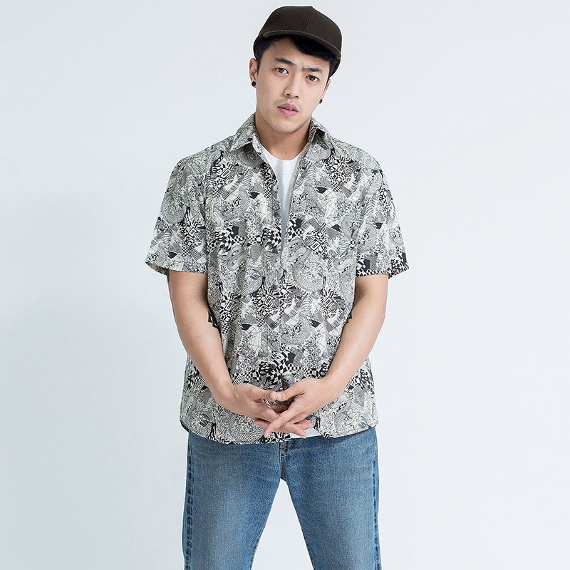 Mr.524 เสื้อเชิ้ตผู้ชายแขนสั้น ลาย Dragon Maze สีครีม - Image 5