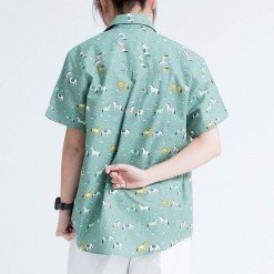 Alternative view of Mr.528 เสื้อเชิ้ตผู้หญิงแขนสั้น ลาย Horse Spring สีเขียวพาสเทล