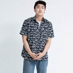 Mr.585 เสื้อเชิ้ตผู้ชายแขนสั้น ลาย Zebra สีดำ