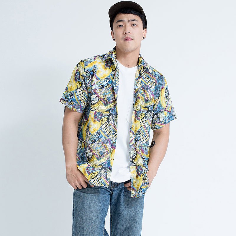 Mr.515 เสื้อเชิ้ตผู้ชายแขนสั้น ลาย SURREAL ASTROLOGY สีเหลือง