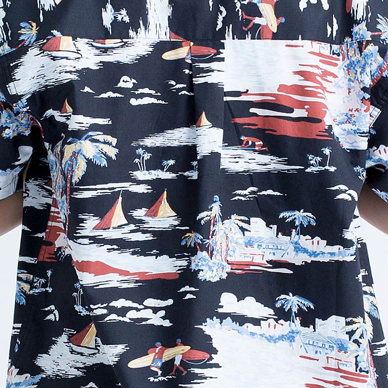 Mr.541 เสื้อเชิ้ตผู้หญิงแขนสั้น ลายฮาวาย Aloha Sunset สีดำ - Image 6