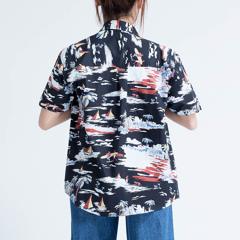 Mr.541 เสื้อเชิ้ตผู้หญิงแขนสั้น ลายฮาวาย Aloha Sunset สีดำ - Image 5