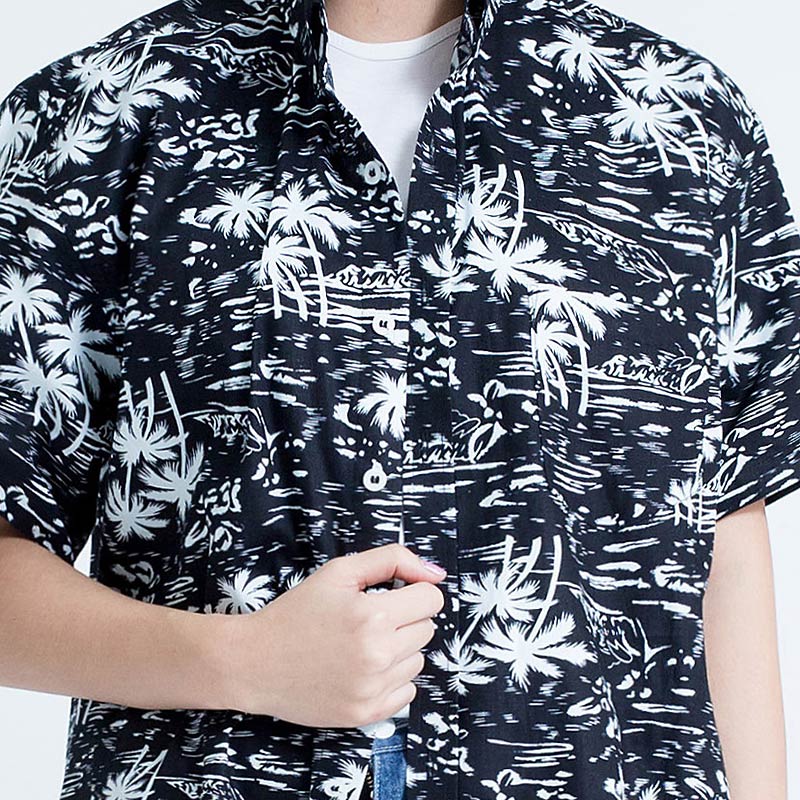 Mr.583 เสื้อเชิ้ตผู้หญิงแขนสั้น ลายฮาวาย BLACK ALOHAA สีดำ - Image 3