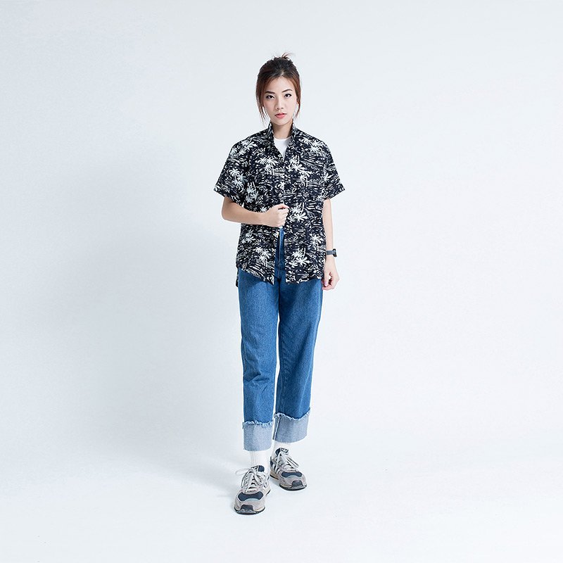 Mr.583 เสื้อเชิ้ตผู้หญิงแขนสั้น ลายฮาวาย BLACK ALOHAA สีดำ - Image 4