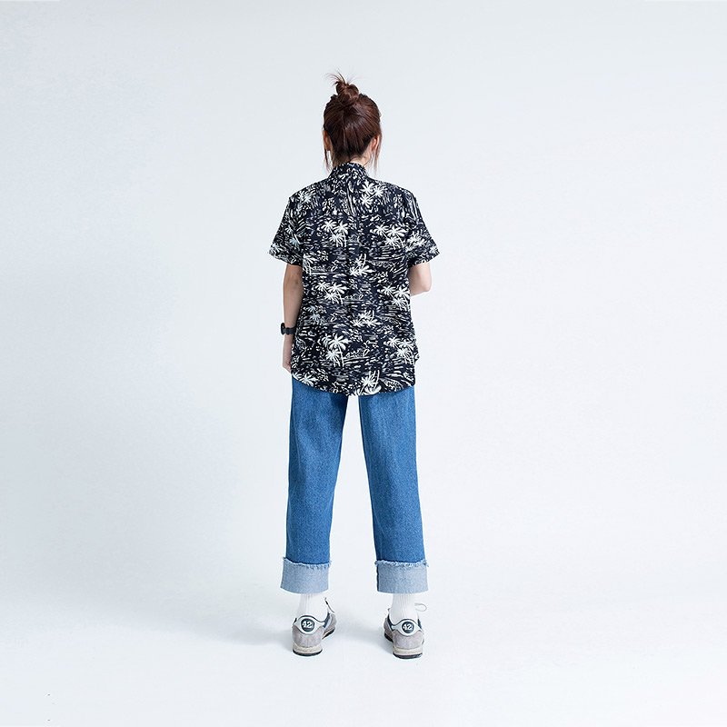 Mr.583 เสื้อเชิ้ตผู้หญิงแขนสั้น ลายฮาวาย BLACK ALOHAA สีดำ - Image 5