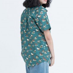 Alternative view of Mr.268 เสื้อเชิ้ตผู้หญิงแขนสั้น ลายเป็ดวินเทจสีเขียว