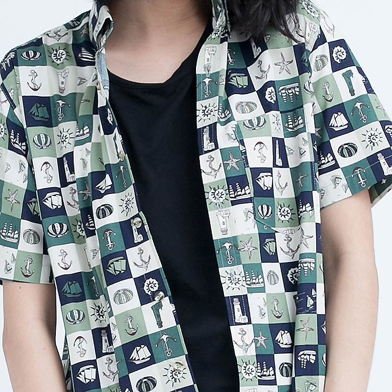 Mr.535 เสื้อเชิ้ตผู้หญิงแขนสั้น ลาย Anchor Sailor สีเขียว - Image 3