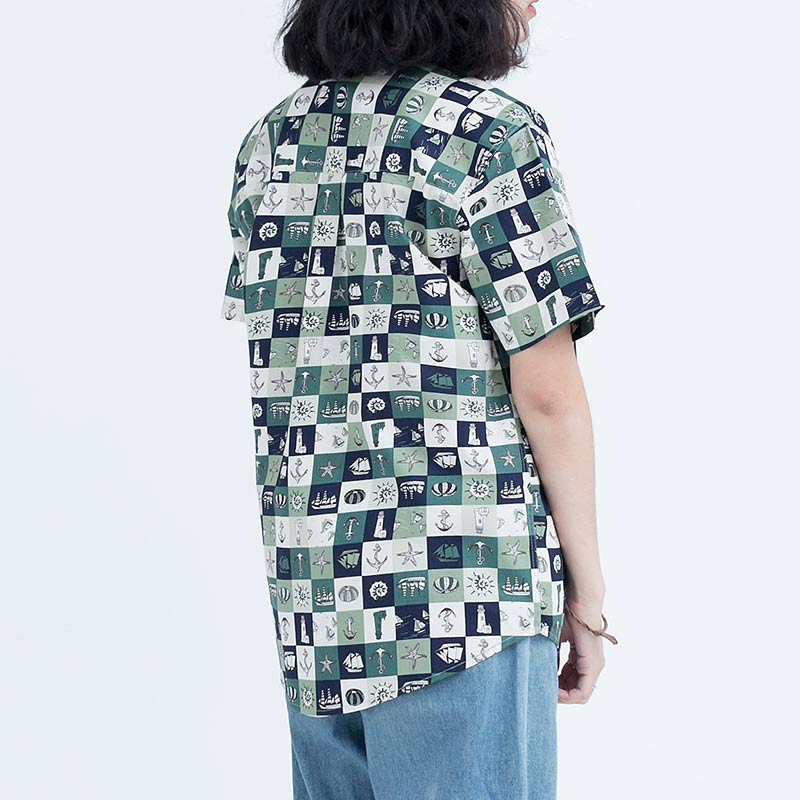 Mr.535 เสื้อเชิ้ตผู้หญิงแขนสั้น ลาย Anchor Sailor สีเขียว - Image 2