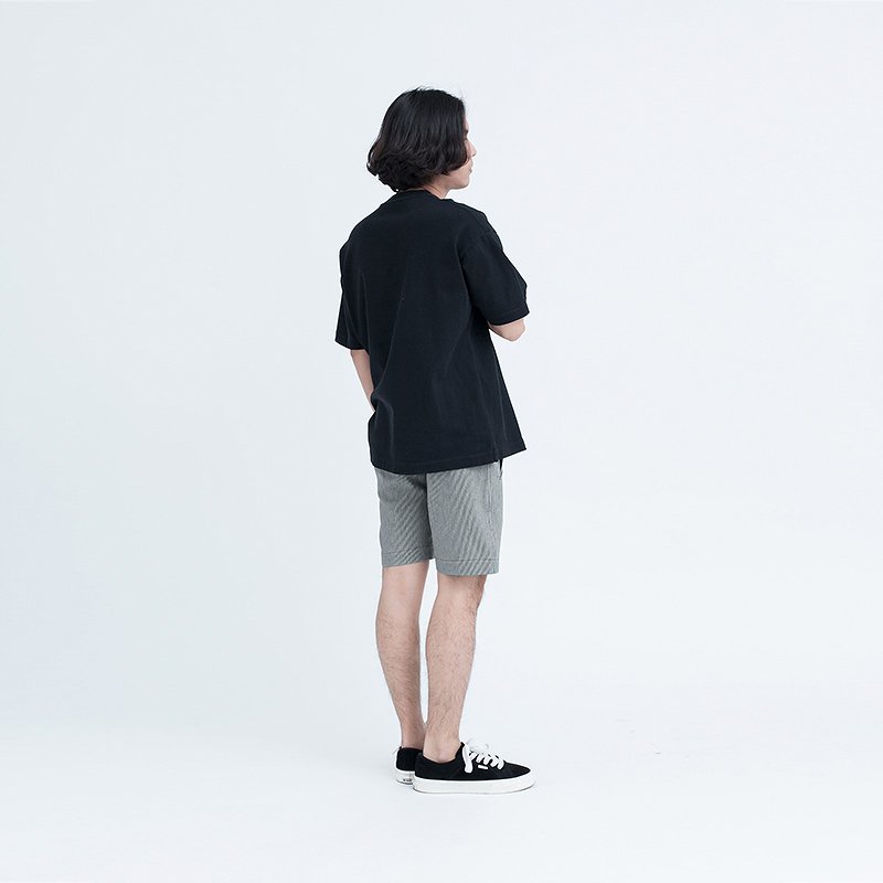 Sp.008 กางเกงขาสั้นผู้ชาย ผ้ายีนส์ริ้ว Workwear Stripe สียีนส์เทาอ่อน - Image 5