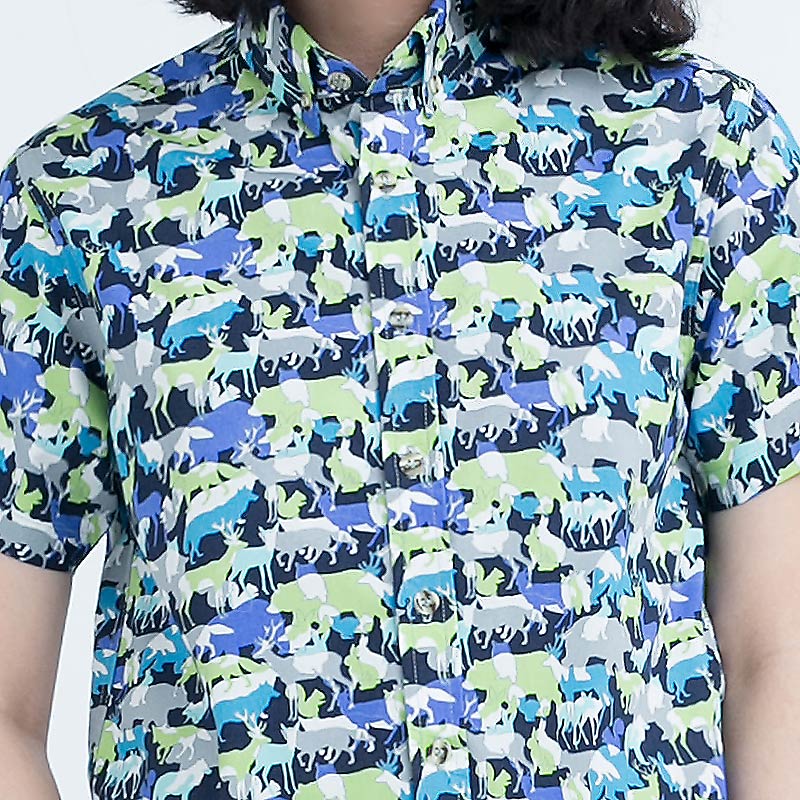 Mr.531 เสื้อเชิ้ตผู้หญิงแขนสั้น ลาย Safari Fancy สีเขียวน้ำเงิน - Image 3