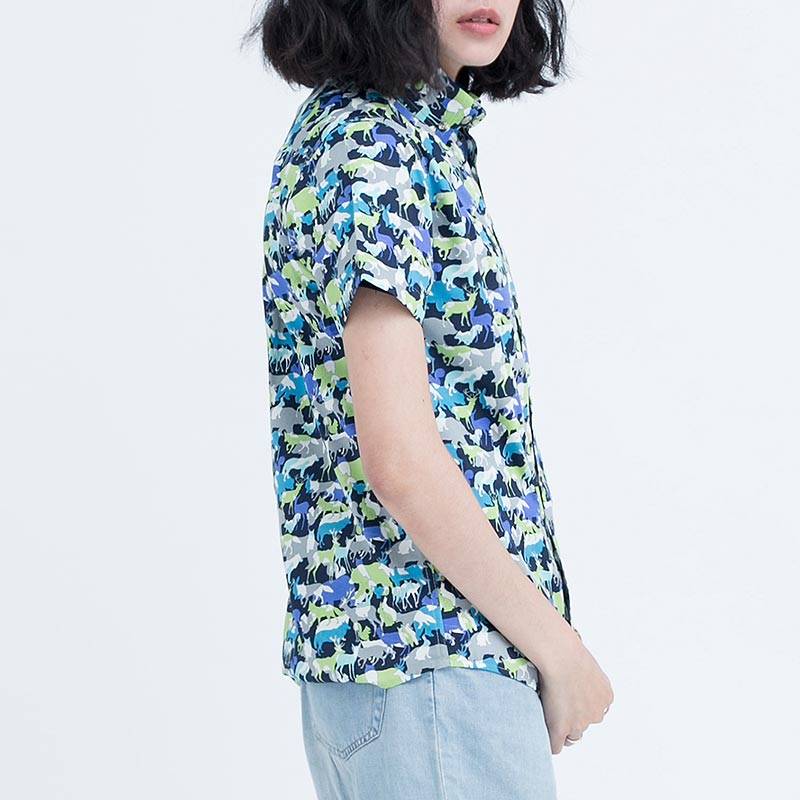 Mr.531 เสื้อเชิ้ตผู้หญิงแขนสั้น ลาย Safari Fancy สีเขียวน้ำเงิน - Image 2