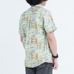 Alternative view of Mr.614 เสื้อเชิ้ตผู้ชายแขนสั้น ลายดอก Geometric Tiles สีเขียว