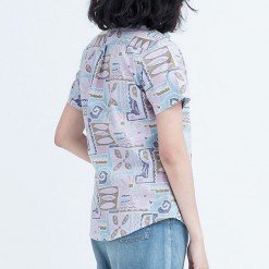 Alternative view of Mr.615 เสื้อเชิ้ตผู้หญิงแขนสั้น ลายดอก Geometric Tiles สีชมพูม่วง