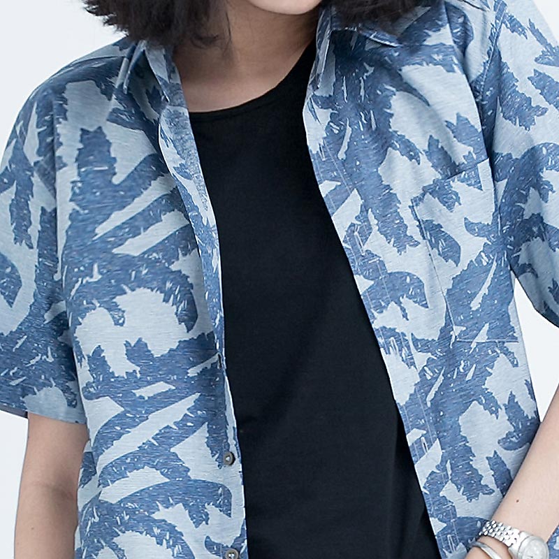 Mr.603 เสื้อเชิ้ตผู้หญิงแขนสั้น ลาย COCO Shadow สีนำ้เงิน - Image 3