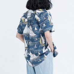 Alternative view of Mr.596 เสื้อเชิ้ตผู้หญิงแขนสั้น ลาย Windsurf สีเขียวเข้มเวอร์ริเดียน