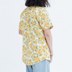 Alternative view of Mr.605 เสื้อเชิ้ตผู้หญิงแขนสั้น ลายดอก Sunflowers สีเหลือง