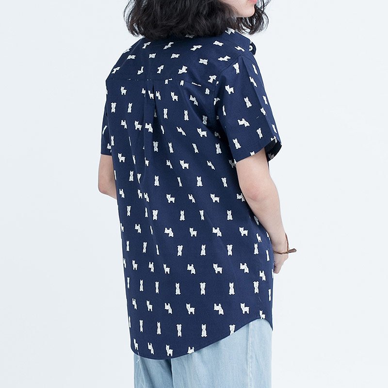 Mr.613 เสื้อเชิ้ตผู้หญิงแขนสั้น ลายจุด Donkey Doggy สีน้ำเงิน - Image 2