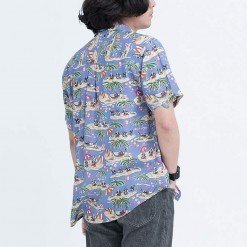 Alternative view of Mr.621 เสื้อเชิ้ตผู้ชายแขนสั้น ลายฮาวาย Dog Island สีฟ้าม่วง