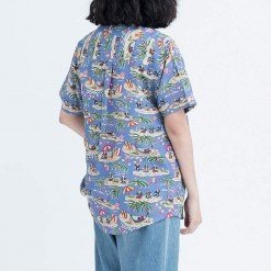 Alternative view of Mr.621 เสื้อเชิ้ตผู้หญิงแขนสั้น ลายฮาวาย Dog Island สีฟ้าม่วง