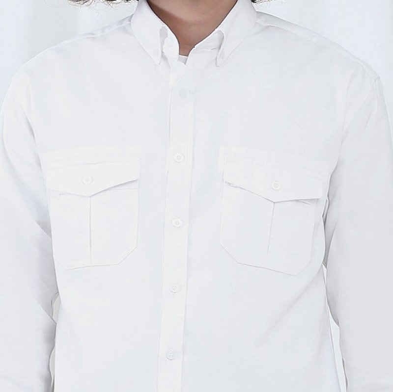 Mr.636 เสื้อเชิ้ตผู้ชายแขนยาว พื้นเรียบสี Super White ขาว - Image 4