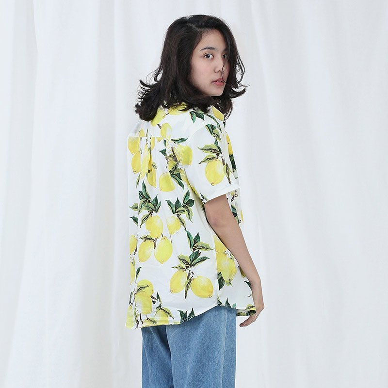 Mr.650 เสื้อเชิ้ตผู้หญิงแขนสั้น ลาย SUPER LEMON สีเหลือง
