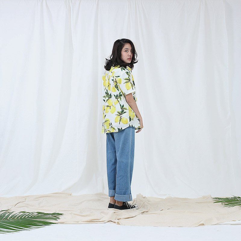 Mr.650 เสื้อเชิ้ตผู้หญิงแขนสั้น ลาย SUPER LEMON สีเหลือง - Image 4