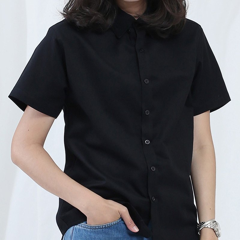 Mr.629 เสื้อเชิ้ตผู้หญิงแขนสั้น พื้นเรียบสี Super Black ดำ - Image 3