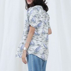 Alternative view of Mr.665 เสื้อเชิ้ตผู้หญิงแขนสั้น ลาย Sailing Storm สีเทา