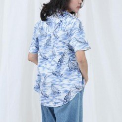 Alternative view of Mr.666 เสื้อเชิ้ตผู้หญิงแขนสั้น ลาย Sailing Storm สีฟ้า