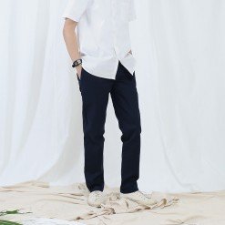 Lp.004 กางเกงขายาวผู้ชาย ผ้าชิโน สีน้ำเงินเข้ม Midnight