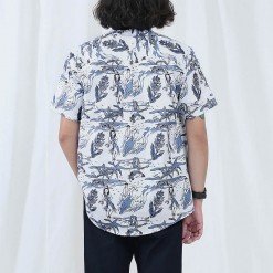 Alternative view of Mr.653 เสื้อเชิ้ตผู้ชายแขนสั้น ลายฮาวาย SURFING ALOHA สีฟ้าพื้นขาว