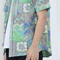 Alternative view of Mr.675 เสื้อเชิ้ตผู้ชายแขนสั้น ลายฮาวาย NEON ALOHAA สีเขียวฟ้า