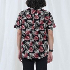 Alternative view of Mr.664 เสื้อเชิ้ตผู้ชายแขนสั้น ลาย Palm’s Leaf สีดำแดง